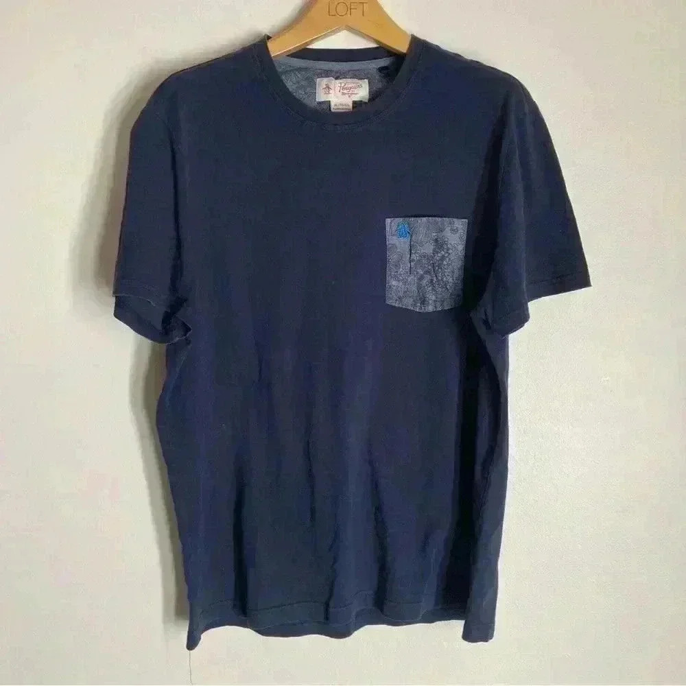 Men's XL Original Penguin Pocket Tee by Munsingwear Navy with Floral Pocket